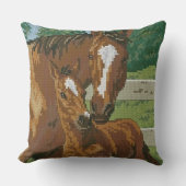 Mother Baby Horse Cross Stitch Style クッション (正面)