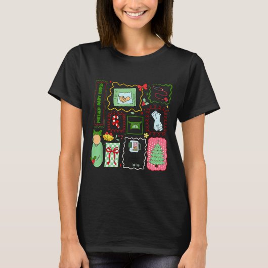 Mother Baby Nurse Christmas Stamp Stpartum Materni Tシャツ (正面)