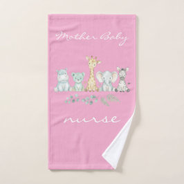 Mother Baby Nurse Safari Jungle Animal Nursery ハンドタオル