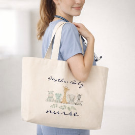 Mother Baby Nurse Safari Jungle Animal Nursery ラージトートバッグ