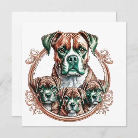 Mother Boxer And Her 3 Pups 招待状 (正面/裏面)