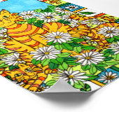 Mother Cat & Kittens in Daisy Patch Mini Folk Art ポスター (角)