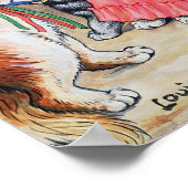 Mother Cat with Fan and Kittens, Louis Wain ポスター (角)