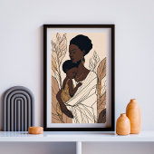 Mother & Child Afro Line Art Print ポスター