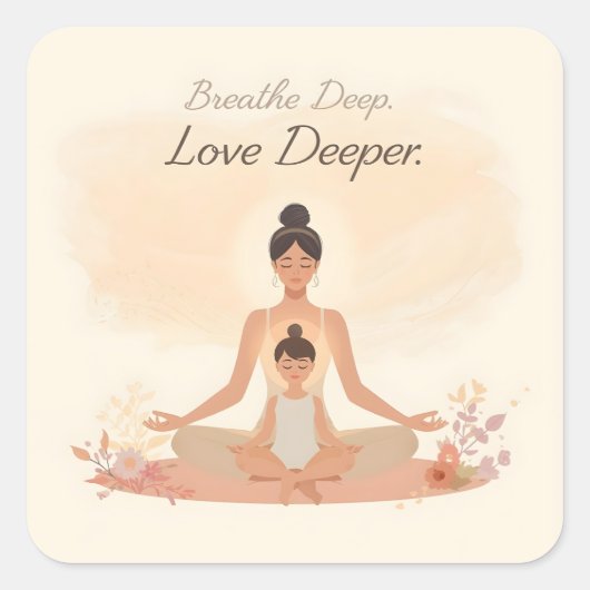 Mother & Child Meditation Serenity Art スクエアシール (正面)