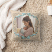 Mother & Child Vintage Baby Blue Bow Frame クッション (ブランケット)