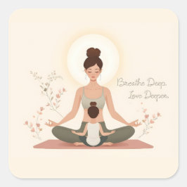 Mother Child Yoga Meditation Art スクエアシール