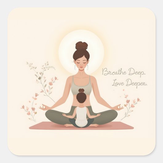 Mother Child Yoga Meditation Art スクエアシール (正面)