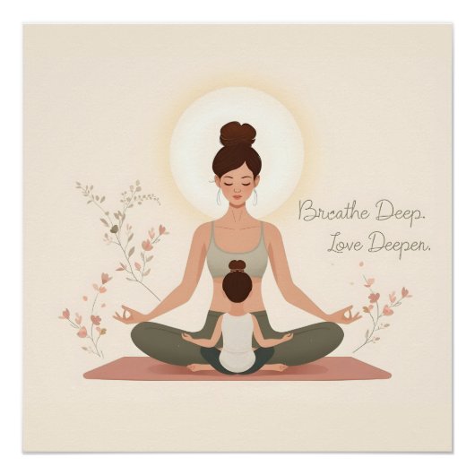 Mother Child Yoga Meditation Art ポスター (正面)