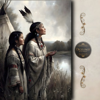 Mother & Daughter Teepee Prayer Decoupage 薄葉紙