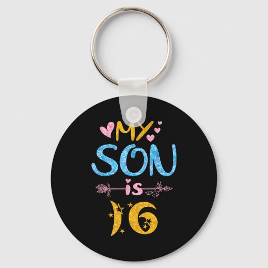 Mother father mom dad happy birthday son is 16 キーホルダー (正面)