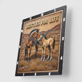 Mother Foal Horses Pasture スクエア壁時計 (傾斜)