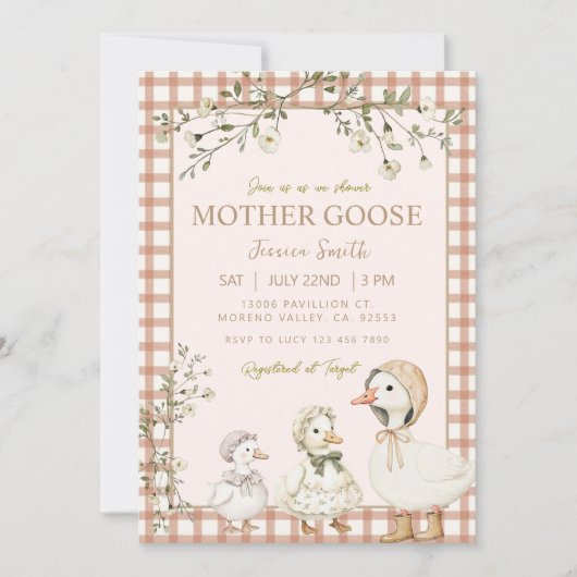 Mother Goose Baby Shower Gender Neutral 招待状 (正面)