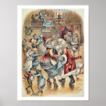 Mother Goose Dancing with Santa Claus ポスター<br><div class="desc">Featuring a charming vintage Mother Goose illustration dancing with Santa Claus at the Christmas party created in the 1890's.</div>