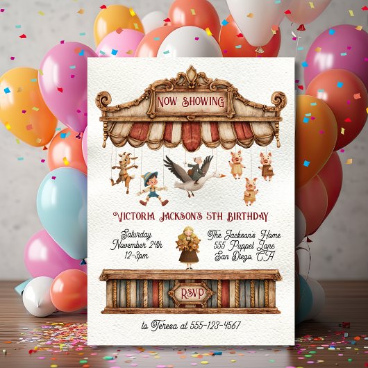 Mother Goose Puppet Show Birthday Party 招待状