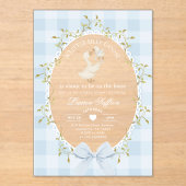 Mother Goose Silly Baby Shower Blue Gingham アクリル招待状 (正面)