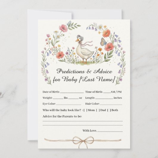 Mother Goose Wildflower Baby Predictions Card 招待状 (正面)