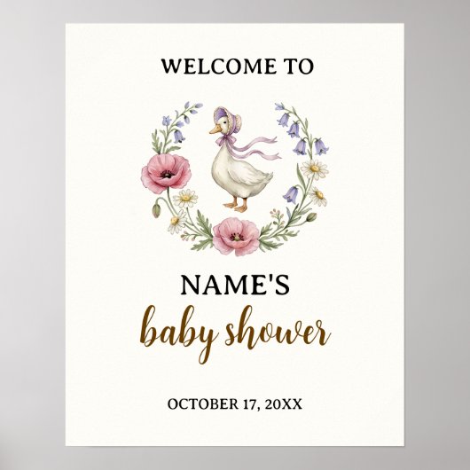Mother Goose Wildflower Baby Shower Welcome Sign ポスター (正面)