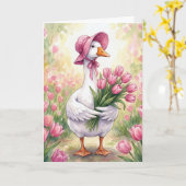 Mother Goose With Pink Tulips カード (黄色い花)