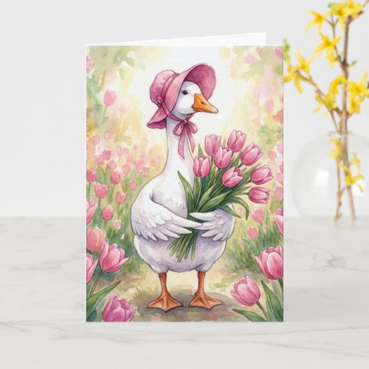 Mother Goose With Pink Tulips カード (黄色い花)