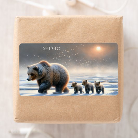 Mother Grizzly Baby Bear Cubs Frozen Arctic Tundra ラベル (インサイチュ)
