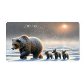 Mother Grizzly Baby Bear Cubs Frozen Arctic Tundra ラベル (正面)