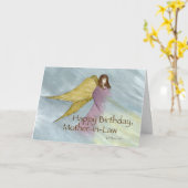 Mother-in-Law、エンジェル誕生日ブルー カード (黄色い花)