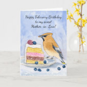 Mother in Law Happy February Birthday Bird カード (黄色い花)