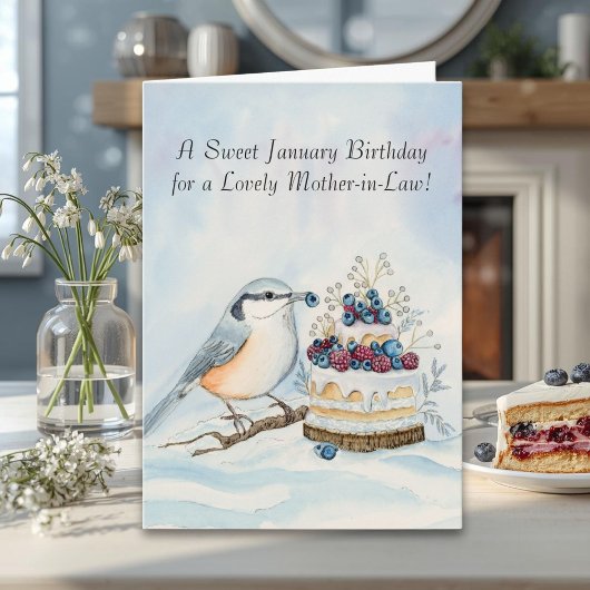 Mother-in-Law Happy January Birthday Nuthatch  カード