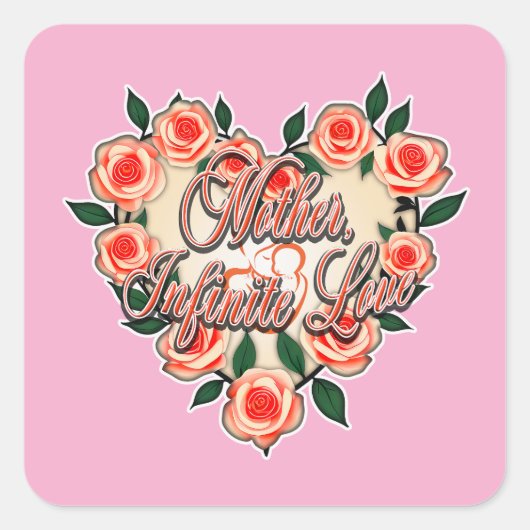 Mother Infinite Love – Floral Typography スクエアシール (正面)