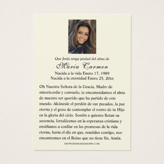 Mother Mary Funeral Prayer Memorare (裏面)