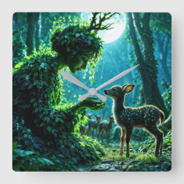 Mother nature's gentle touch on a spotted fawn スクエア壁時計