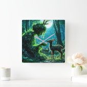 Mother nature's gentle touch on a spotted fawn スクエア壁時計 (ホーム)