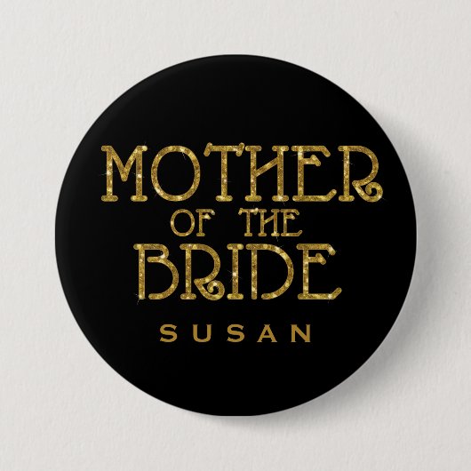 Mother of Bride金ゴールドフェイクグリッター名タグボタン 缶バッジ (正面)