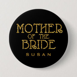 Mother of Bride金ゴールドフェイクグリッター名タグボタン 缶バッジ