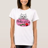 Mother of Cats Cartoon Cat with long stem Red Rose Tシャツ (正面)