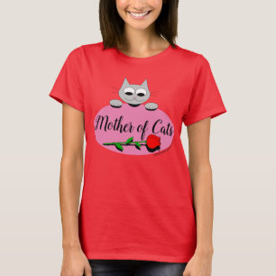Mother of cats with Red Rose猫好き Tシャツ