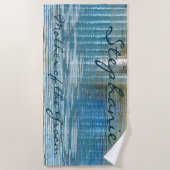 Mother of Groom抽象芸術反射、名前、青 ビーチタオル (正面)