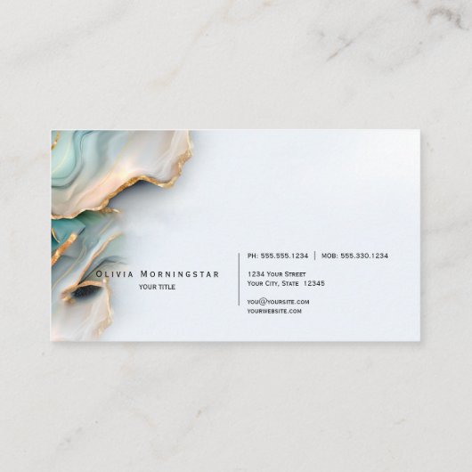 Mother of Pearl  Teal Gold Fluid Alcohol Ink 名刺 (裏面)