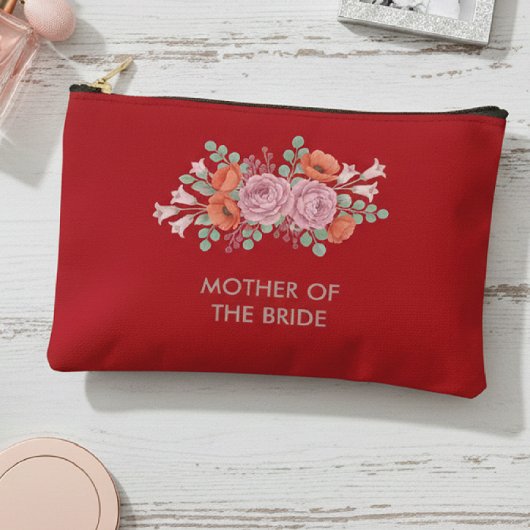 Mother of the Bride Floral Red Pouch アクセサリーポーチ