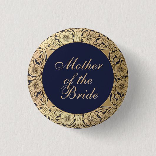 Mother of the Bride Navy Blueヴィンテージ金ゴールドバラ 缶バッジ (正面)