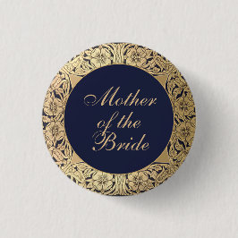Mother of the Bride Navy Blueヴィンテージ金ゴールドバラ 缶バッジ