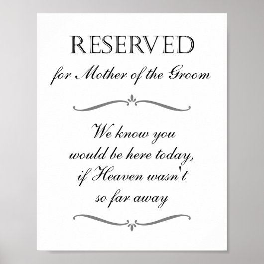 Mother of the Groom Heaven Memorial Reserved Sign ポスター (正面)