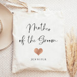 Mother of the Groom | Trendy Script and Heart トートバッグ<br><div class="desc">This beautiful,  stylish tote for the mother of the groom features trendy handwritten script in black,  with a little faux rose gold look heart and a spot for her name.</div>