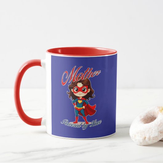 Mother Powered by Love – Supermom Art マグカップ (ドーナツ)