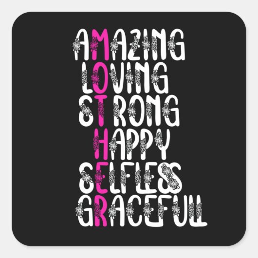 Mother quotes : Lovely Words | Mother's Day Design スクエアシール (正面)