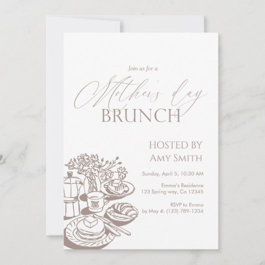 Mother’s Day Brunch Neutral Line  招待状 (正面)