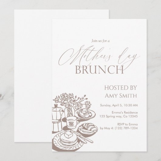 Mother’s Day Brunch Neutral Line  招待状 (正面/裏面)