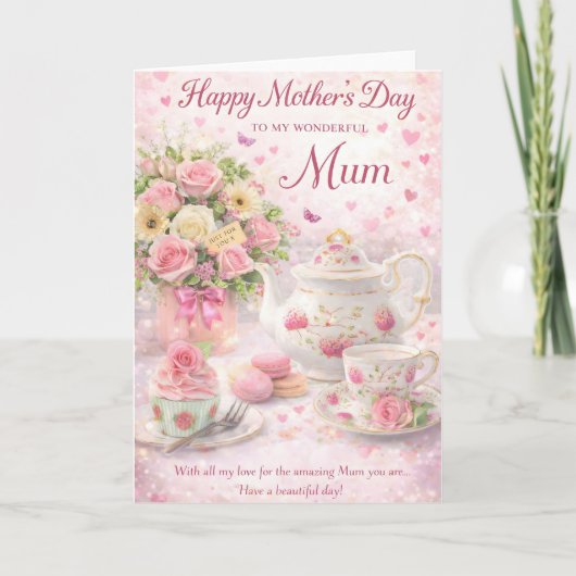 Mother’s Day Card for Mum – Floral Tea Design カード (正面)
