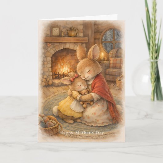 Mother’s Day Card – Rabbit Cozy Embrace カード (正面)